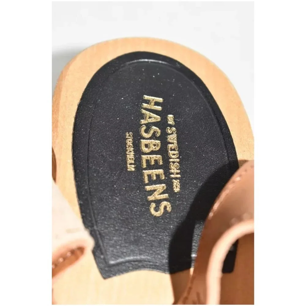 $320 Swedish Hasbeens Buckle Clog Sandals LEATHER BROWN PLATFORM 39 (DB7) - Picture 4 of 8